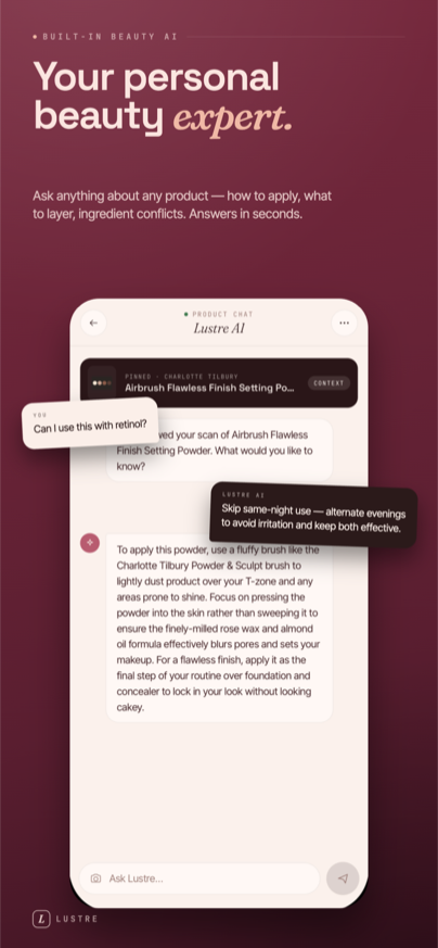 True Shade AI chat answering questions about a scanned setting powder